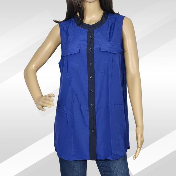 J. Crew Blue Sleeveless Button Front Blouse Size 12 | Casual Classic Top - Picture 1 of 5